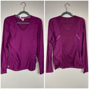 Athleta Wick It Good Lace Back Long Sleeve Top Fuchsia Pink Athletic Sz S